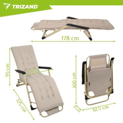 Складной садовый шезлонг 60x177x30 см Trizand 27553 фото