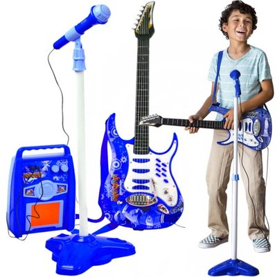 Дитяча електро гітара з мікрофоном і підсилювачем блакитна 22409 22409 фото