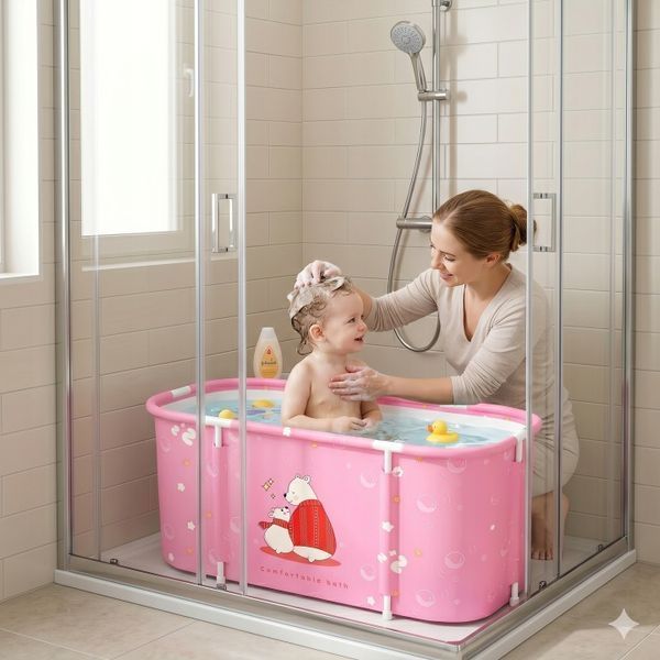 Складна портативна ванна Aga 115x60x50 см, мобільна, рожева, розмір XL DS2820 фото