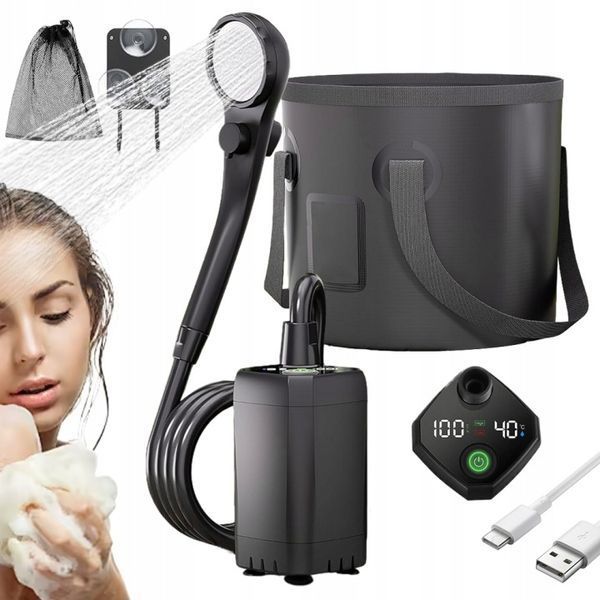 Портативный туристический душ 20 л с аккумулятором 6000 мАч и USB-C AG242C AG242C фото